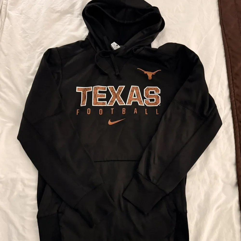 Texas Longhorns Hoodie Mens S Black Nike Football Pullover Sweatshirt Therma Fi